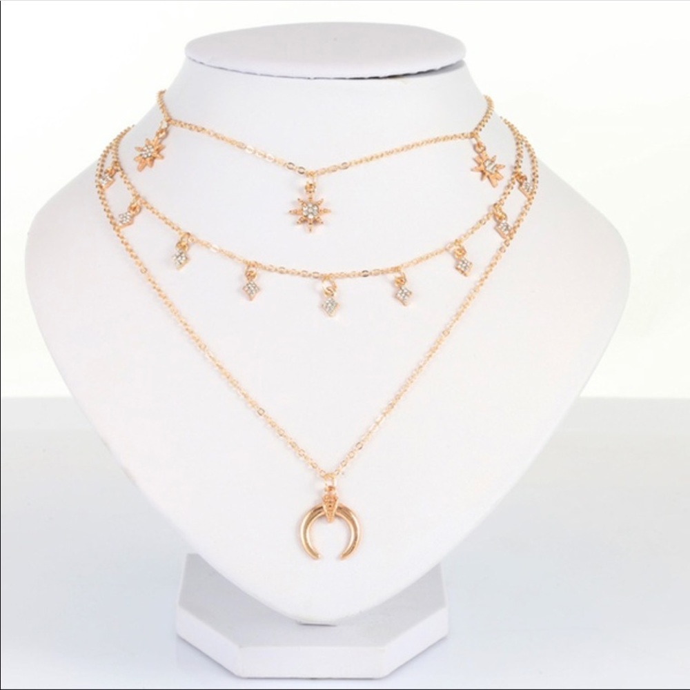 Boho crescent moon & Stars layered choker necklace - Picture 3 of 8
